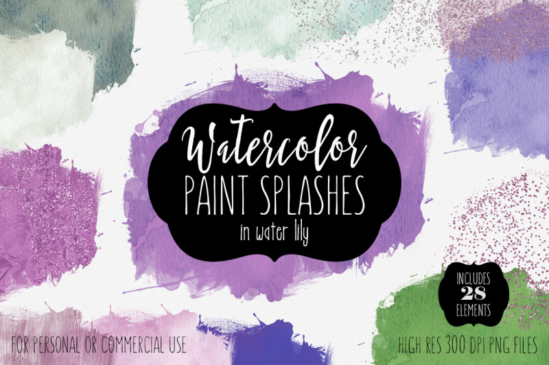 water-lily-purple-green-watercolor-brush-strokes-paint-splatters