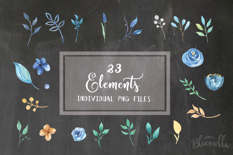 blue-hue-watercolor-collection-wreaths-elements-patterns-frames-bouquets-53-piece-clipart-pack