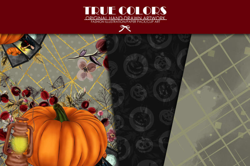 halloween-digital-paper-pack-halloween-witch-seamless-pattern-crystal-ball-halloween-pattern-pumpkin-halloween-illustration-witch-fashion