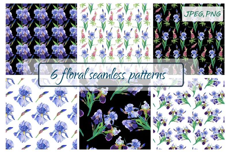 watercolor-flower-irises-and-lupins-patterns