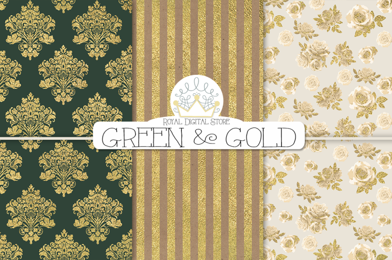 greeen-and-gold-damask-digital-paper