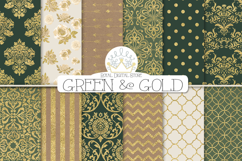 greeen-and-gold-damask-digital-paper