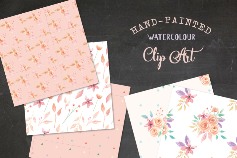 peach-watercolor-seamless-patterns-digital-papers-hand-painted-flowers
