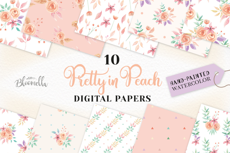 peach-watercolor-seamless-patterns-digital-papers-hand-painted-flowers