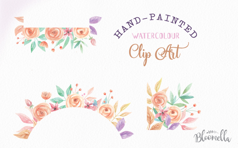 watercolor-7-frames-peach-flower-floral-spring-summer-wedding-clipart-borders