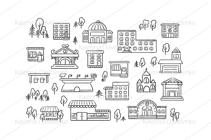 set-of-simple-colorful-cartoon-city-buildings-with-signs