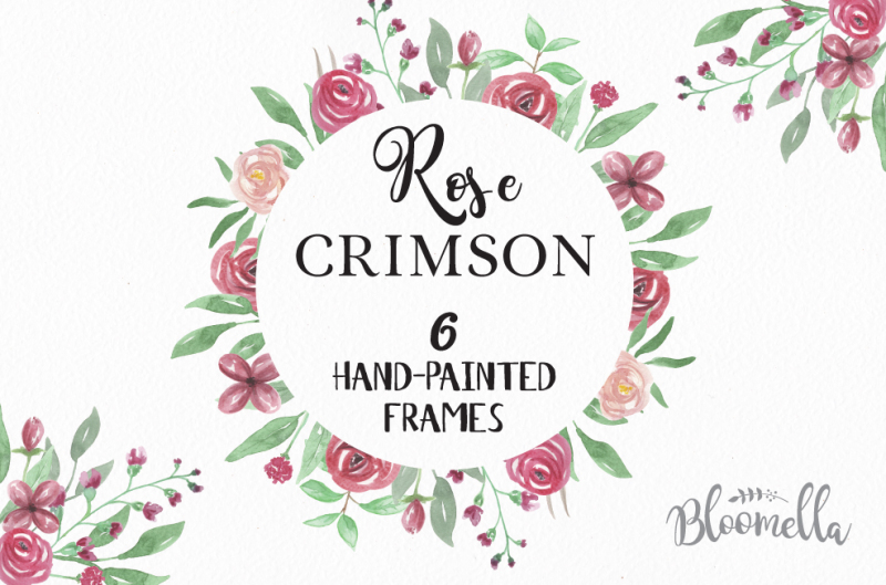 watercolour-rose-crimson-flower-floral-hand-painted-frames-red-pink-clipart-pieces