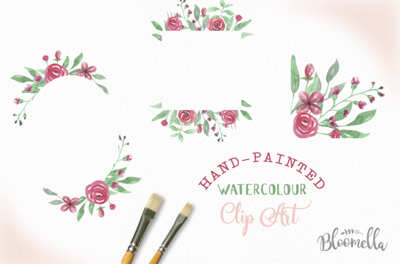 watercolour-rose-crimson-flower-floral-hand-painted-frames-red-pink-clipart-pieces