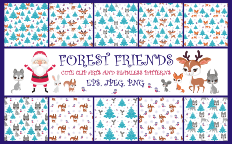 forest-friends-cute-clip-arts-and-seamless-patterns