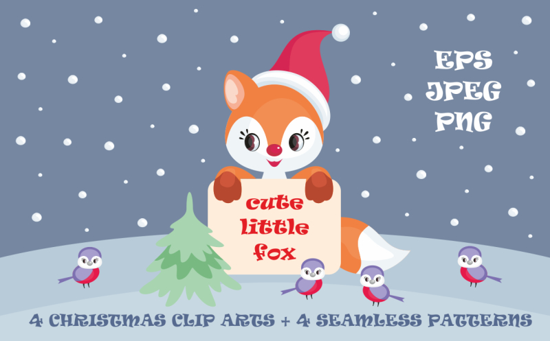 cute-little-fox-christmas-clip-arts-and-seamless-patterns