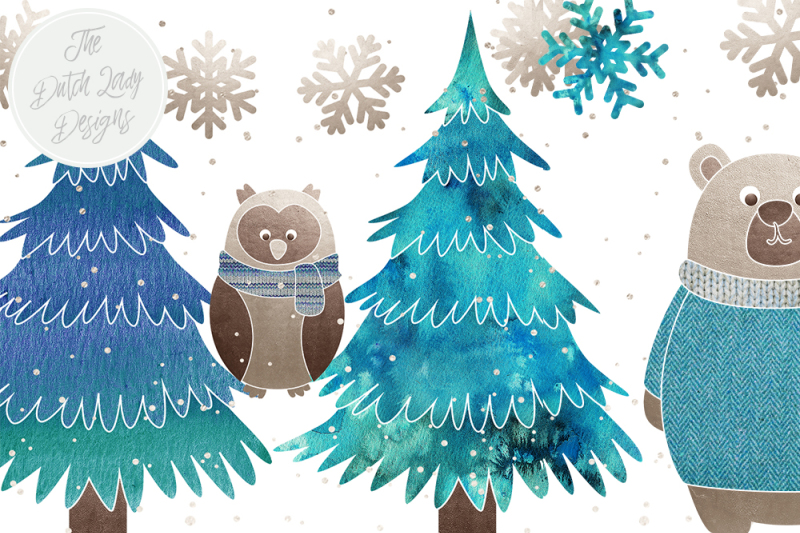 winter-forest-animal-and-snowflake-clipart