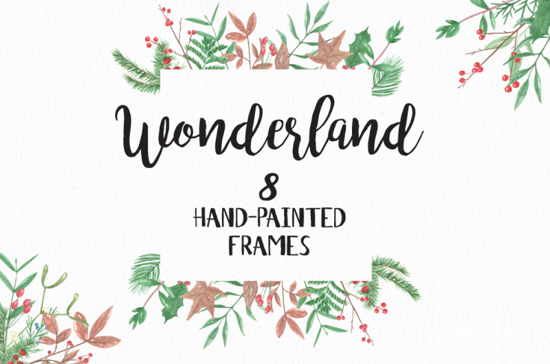 wonderland-christmas-frames-watercolor-foliage-green-festive-holiday-frames