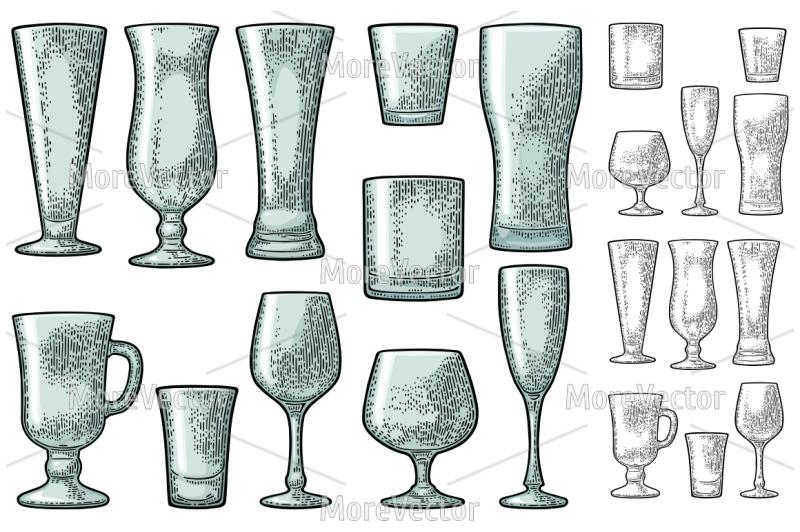 set-empty-glass-beer-vodka-whiskey-wine-gin-rum-tequila-cognac-champagne-cocktail-vector-engraving