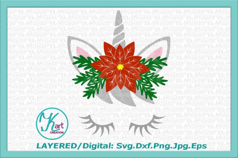 unicorn-face-unicorn-eyelashes-christmas-unicorn-svg-cutting-design-unicorn-with-flowers-poinsettia-flower-girl-christmas-svg-christmas-design