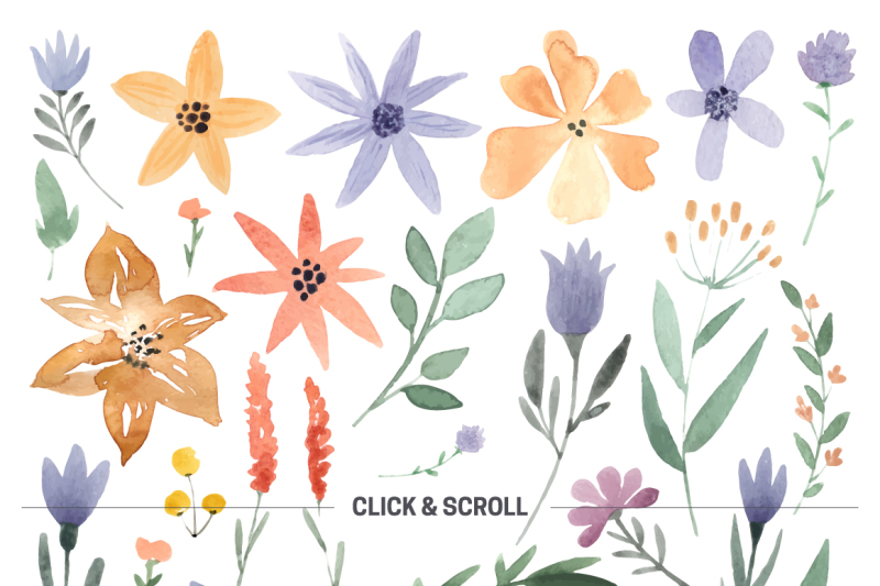 123 DIY Watercolor Flowers (EPS,PNG) By Favete Art TheHungryJPEG