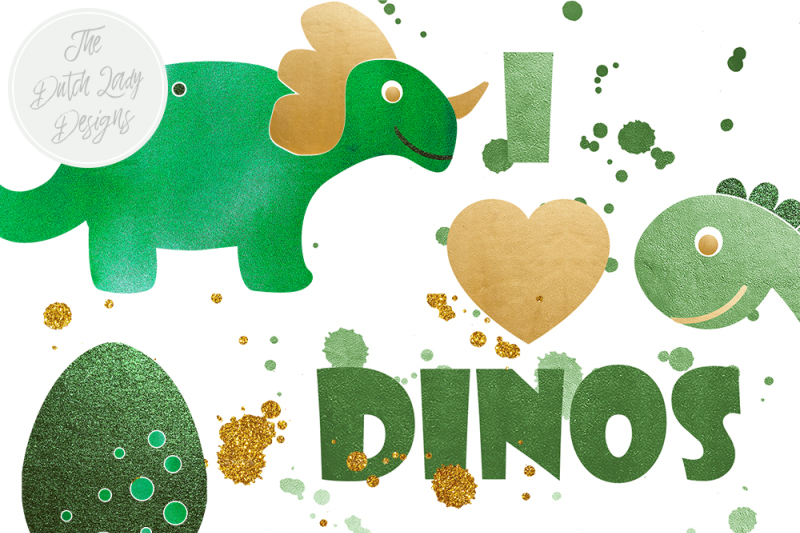 dinosaur-clipart-set-in-gold-and-green