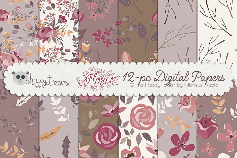 flower-digital-papers-and-seamless-pattern-designs-ndash-flora-17-ndash-red-brown-and-earth-tones-flower-floral-patterns-backgrounds