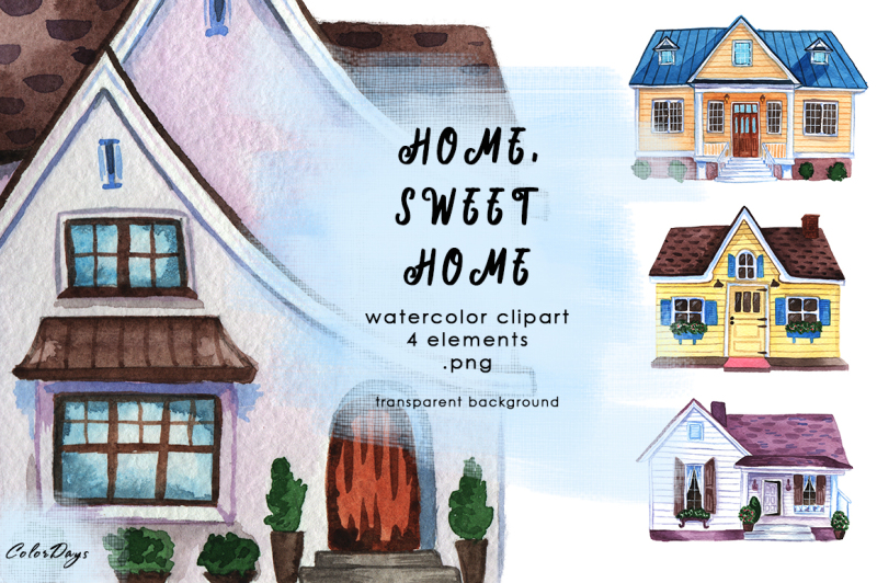 watercolor-clipart-houses-home-sweet-home