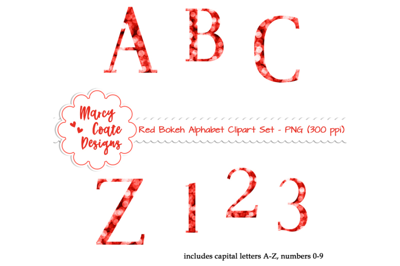 red-bokeh-alphabet-clipart-set