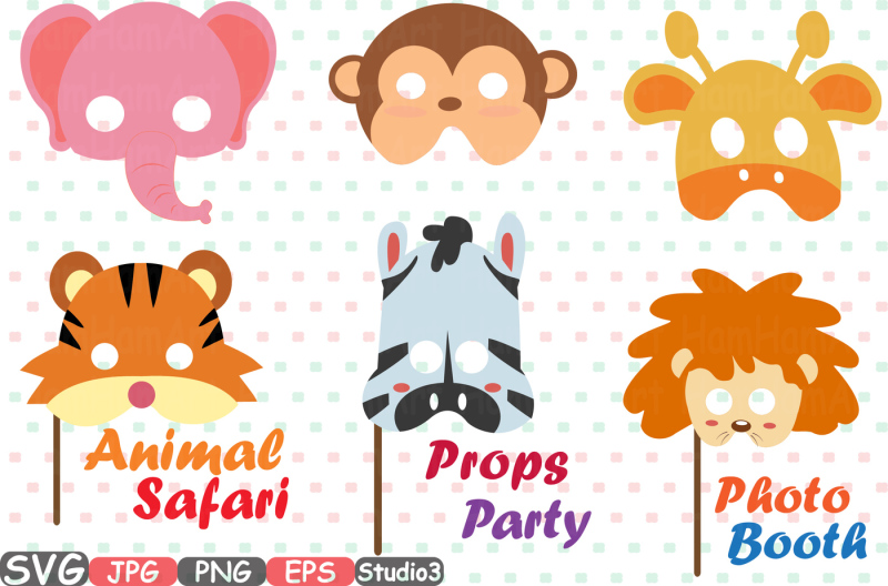 props-africa-safari-wilderness-mask-booth-party-birthday-silhouette-svg-clipart-bunting-cutting-files-digital-svg-eps-png-jpg-vinyl-sale-woodland-circus-forest-mask-lion-tiger-zebra-elephant-monkey-giraffe-208s