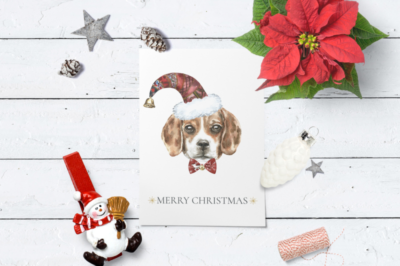 christmas-watercolor-beagle-cards-template