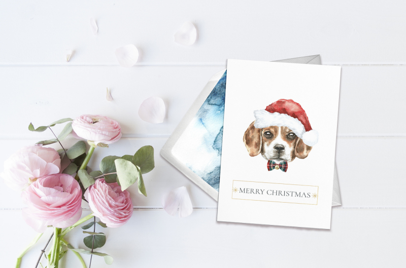 christmas-watercolor-beagle-cards-template