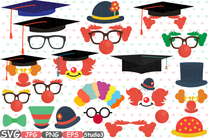 graduation-circus-photo-booth-props-svg-silhouette-costume-cutting-files-monogram-clipart-bunting-digital-svg-eps-png-jpg-vinyl-sale-halloween-mask-clown-229s