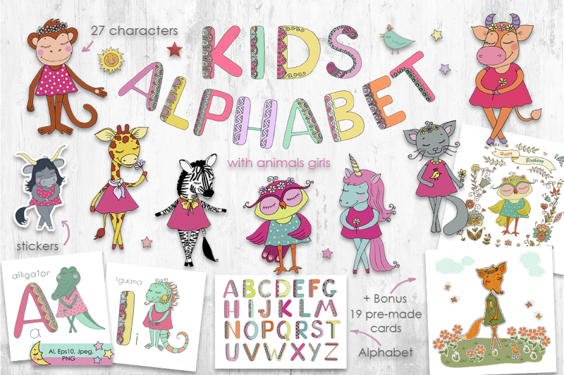 kids-alphabet-with-animals-girls