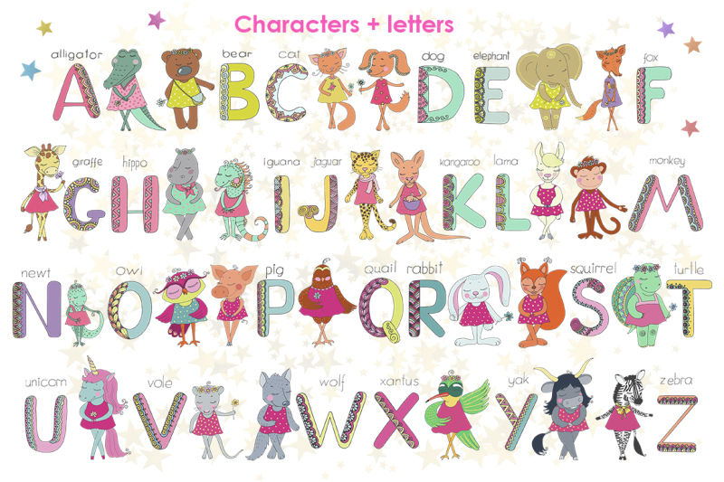 kids-alphabet-with-animals-girls