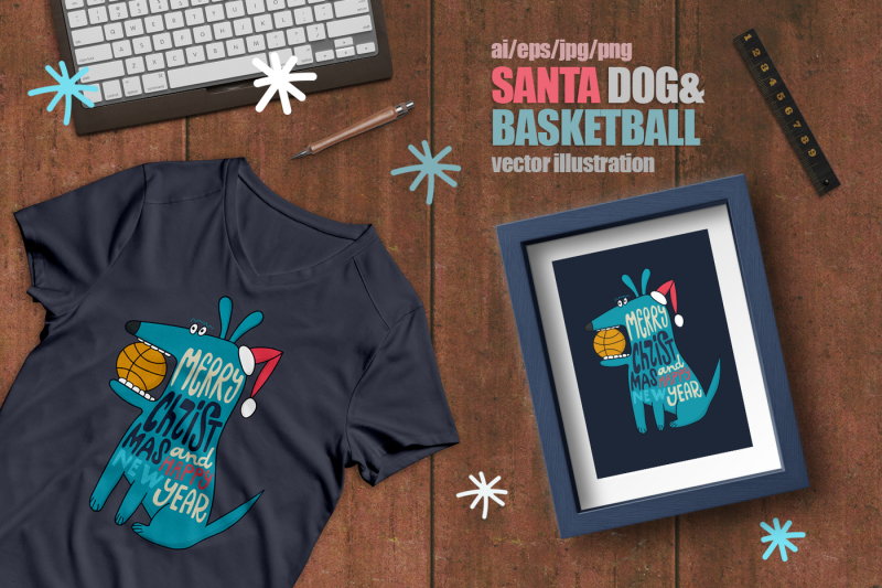 santa-dog-and-basketball