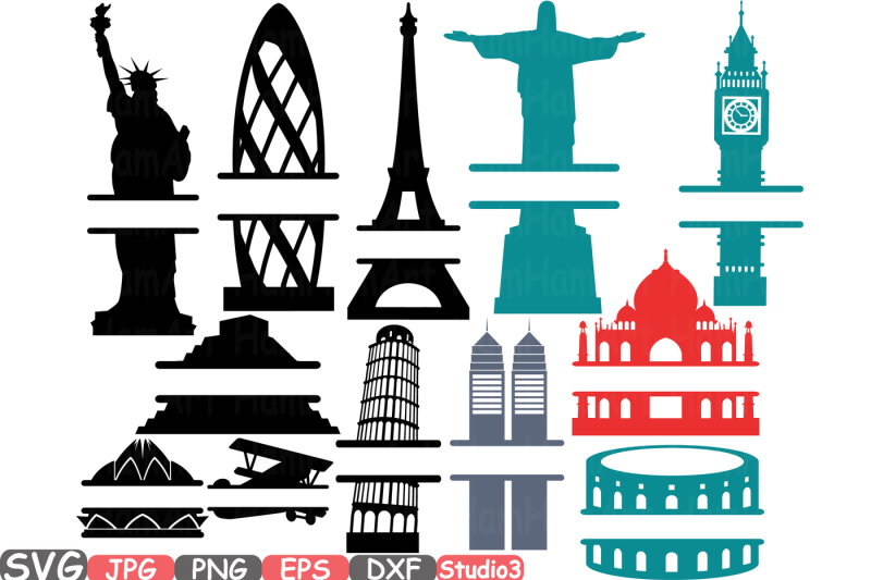split-world-landmarks-svg-silhouette-travel-city-buildings-silhouette-svg-cutting-files-digital-clip-art-graphic-studio3-cricut-cuttable-die-cut-machines-vinyl-sale-rome-italy-new-york-london-paris-europe-america-sua-plane-france-brazil-pyramid-232s