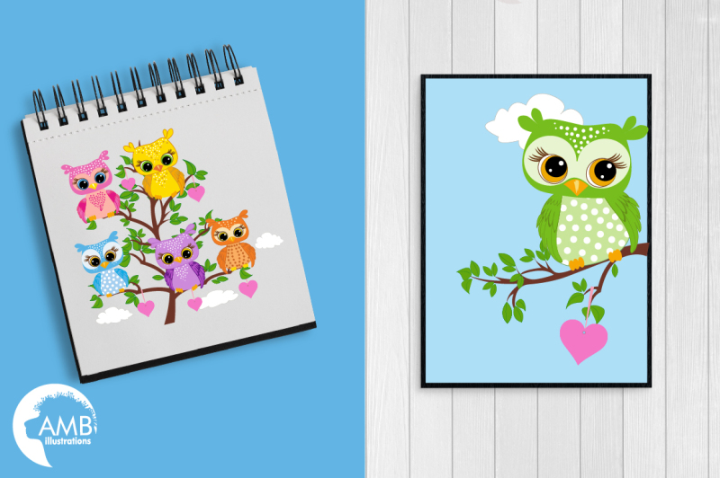 spotted-owls-in-a-tree-clipart-graphics-illustrations-amb-286