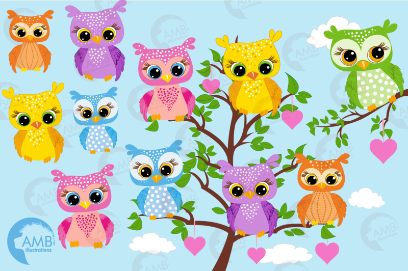 spotted-owls-in-a-tree-clipart-graphics-illustrations-amb-286