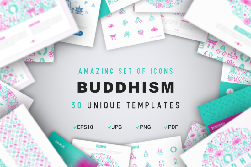 buddhism-icons-set-concept