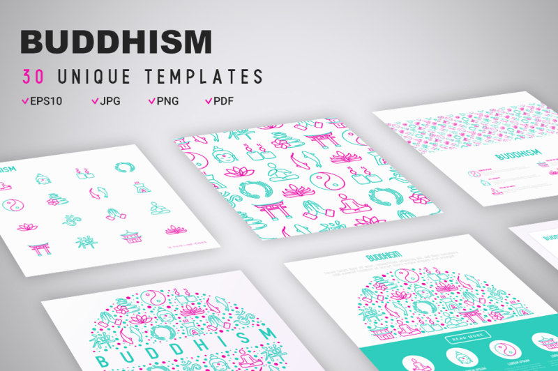 buddhism-icons-set-concept
