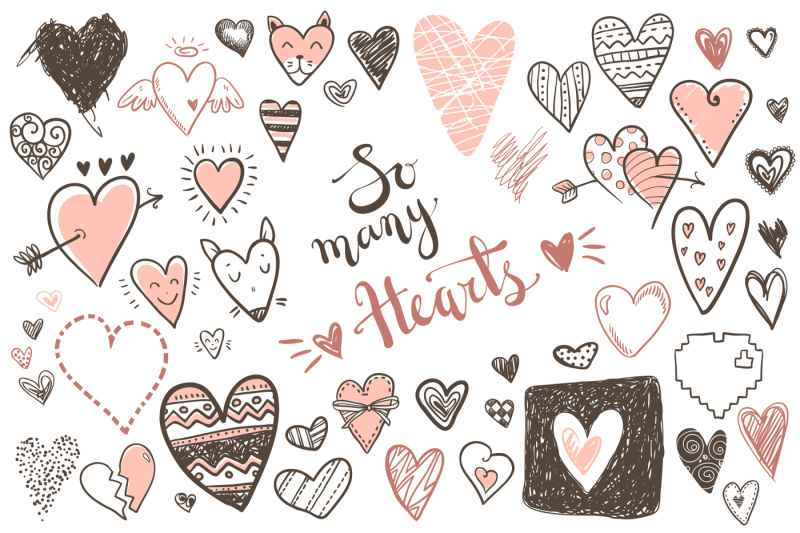 vector-doodle-hearts-set