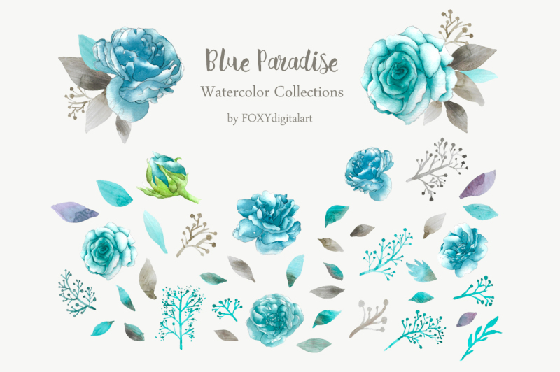 rose-clipart-watercolor-blue-floral-wedding
