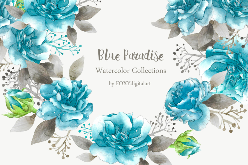 rose-clipart-watercolor-blue-floral-wedding