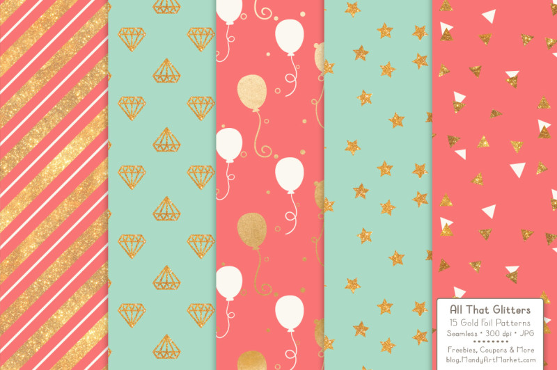 celebrate-gold-glitter-digital-papers-in-mint-and-coral