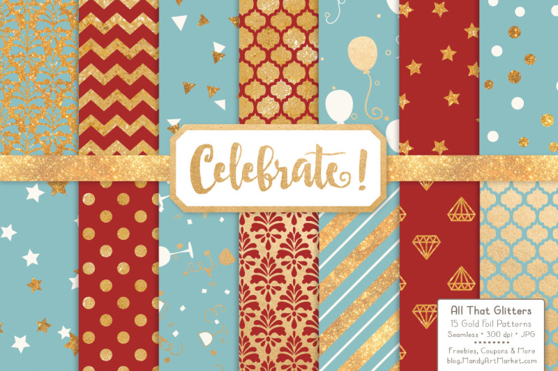 celebrate-gold-glitter-digital-papers-in-red-and-robin-egg