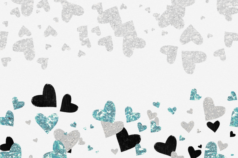 glam-hearts-love-clipart-in-teal-black-silver-and-aqua-metallic