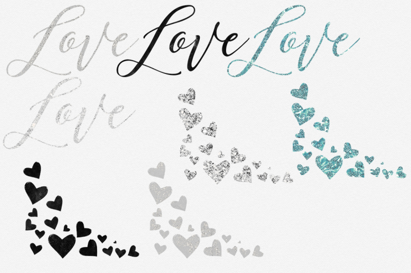 glam-hearts-love-clipart-in-teal-black-silver-and-aqua-metallic