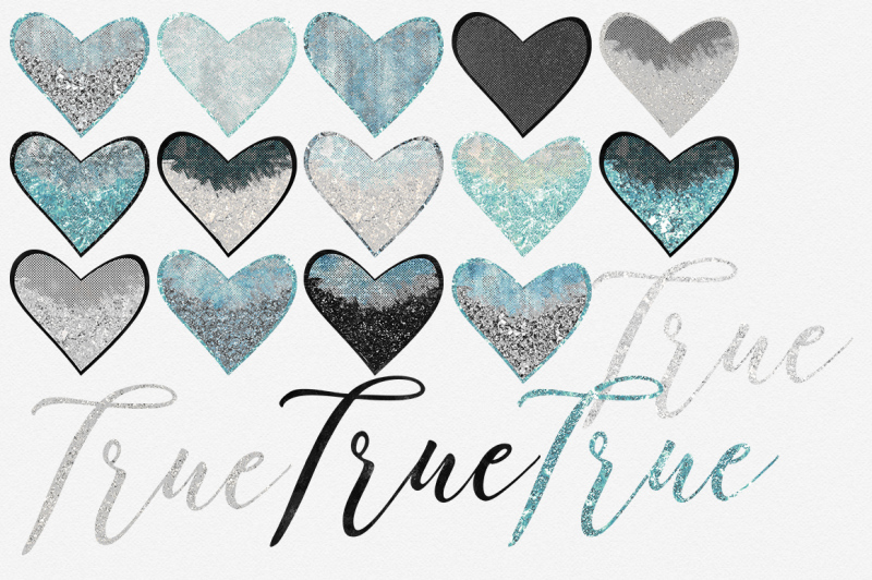 glam-hearts-love-clipart-in-teal-black-silver-and-aqua-metallic