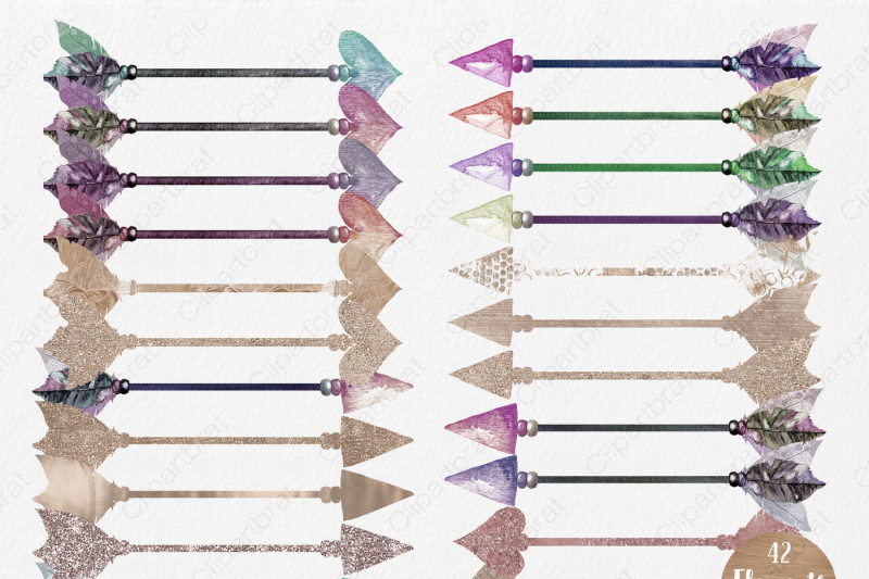 rose-gold-tribal-feathered-arrow-clipart-graphic-set-hand-painted-feather-arrows