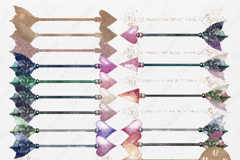 rose-gold-tribal-feathered-arrow-clipart-graphic-set-hand-painted-feather-arrows