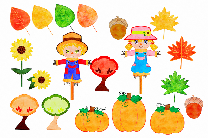 autumn-watercolor-scarecrow-boy-and-girl-fall-pumpkin-clipart-set