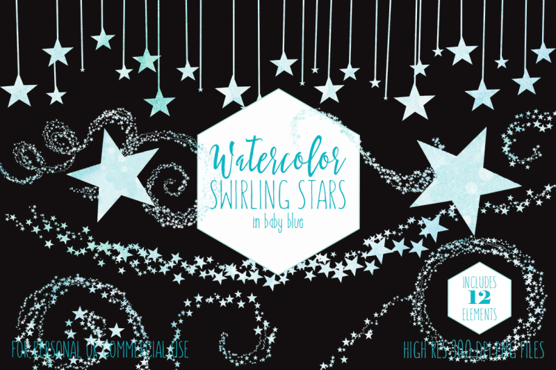 baby-blue-watercolor-star-trails-swirling-star-graphics-light-blue-star-clipart