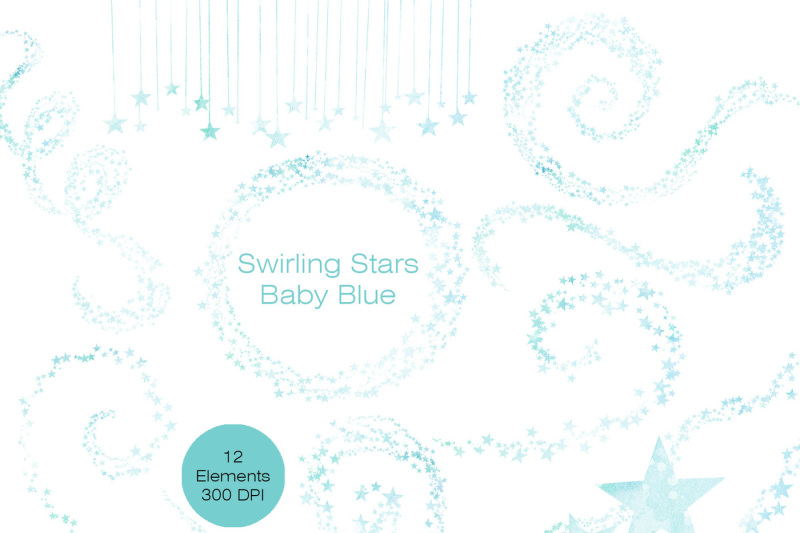 baby-blue-watercolor-star-trails-swirling-star-graphics-light-blue-star-clipart