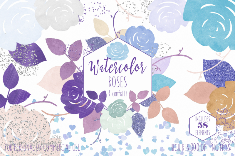 purple-mint-amp-blue-watercolor-floral-rose-clipart-flower-graphics