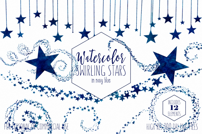 navy-blue-watercolor-star-trails-swirls-confetti-and-frame-cute-celestial-sky-clipart